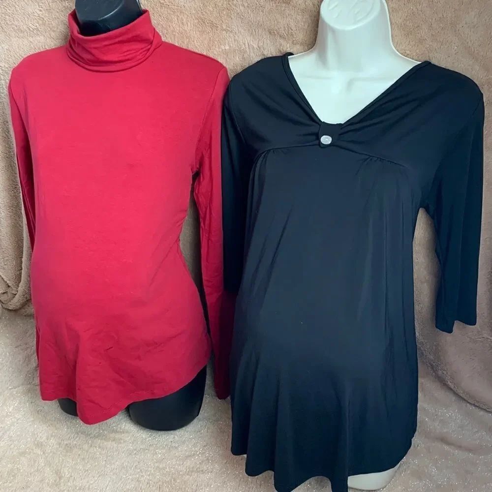 Designer Maternity Set of 2 Tunic Shirts Tops M Black/ Red